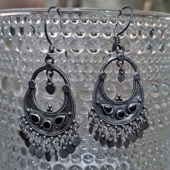 925 Sterling Silver Chandelier Dangle Earrings With Black Onyx Gemstone - Picture 6 of 6
